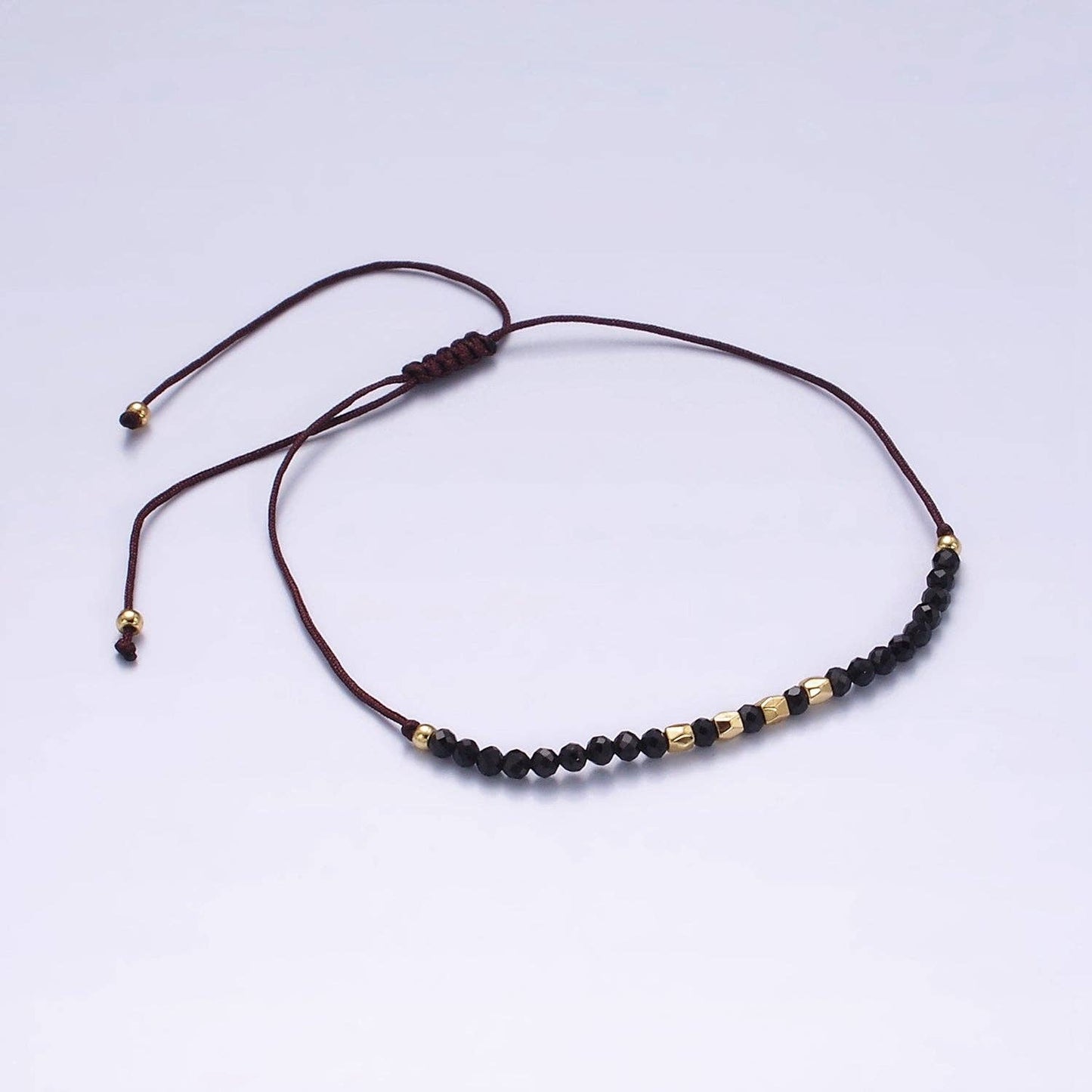 14K Gold Filled Onyx Multifaceted Black Rope Adjustable Bracelet