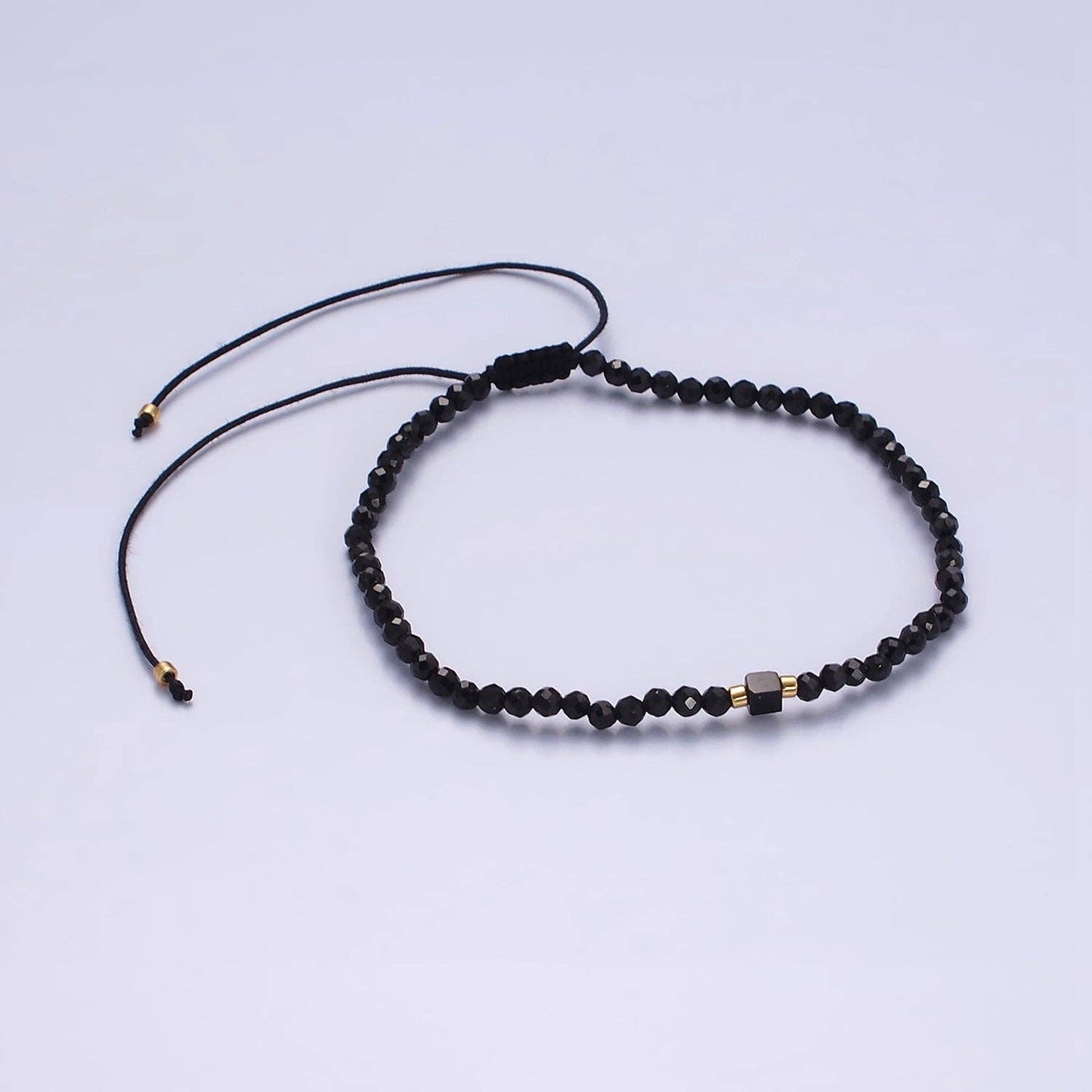 14K Gold Filled Onyx Multifaceted Black Rope Adjustable Bracelets