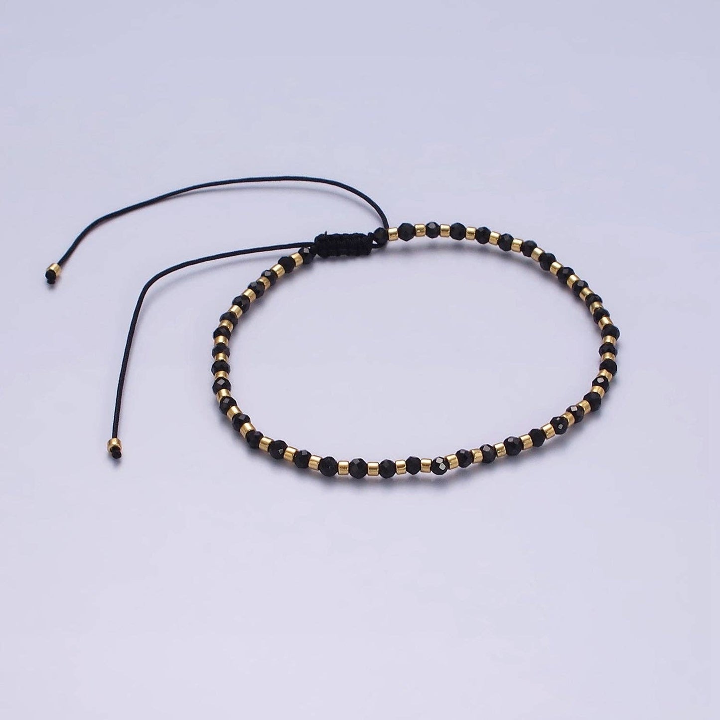 14K Gold Filled Onyx Multifaceted Black Rope Adjustable Bracelets