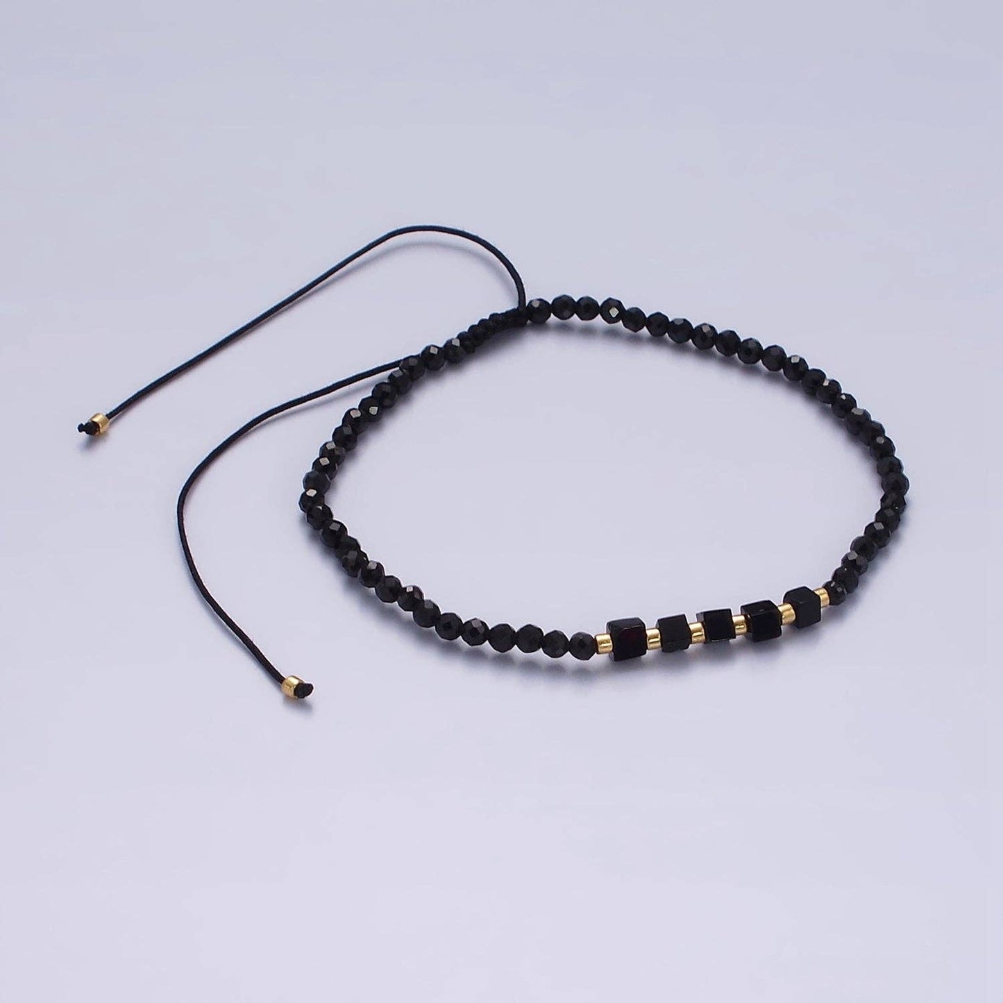 14K Gold Filled Onyx Multifaceted Black Rope Adjustable Bracelets
