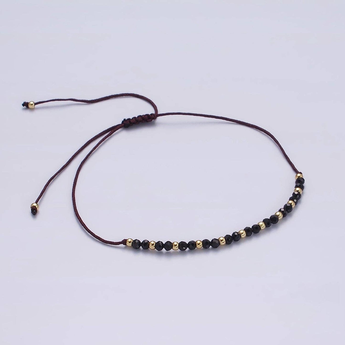 14K Gold Filled Onyx Multifaceted Black Rope Adjustable Bracelet