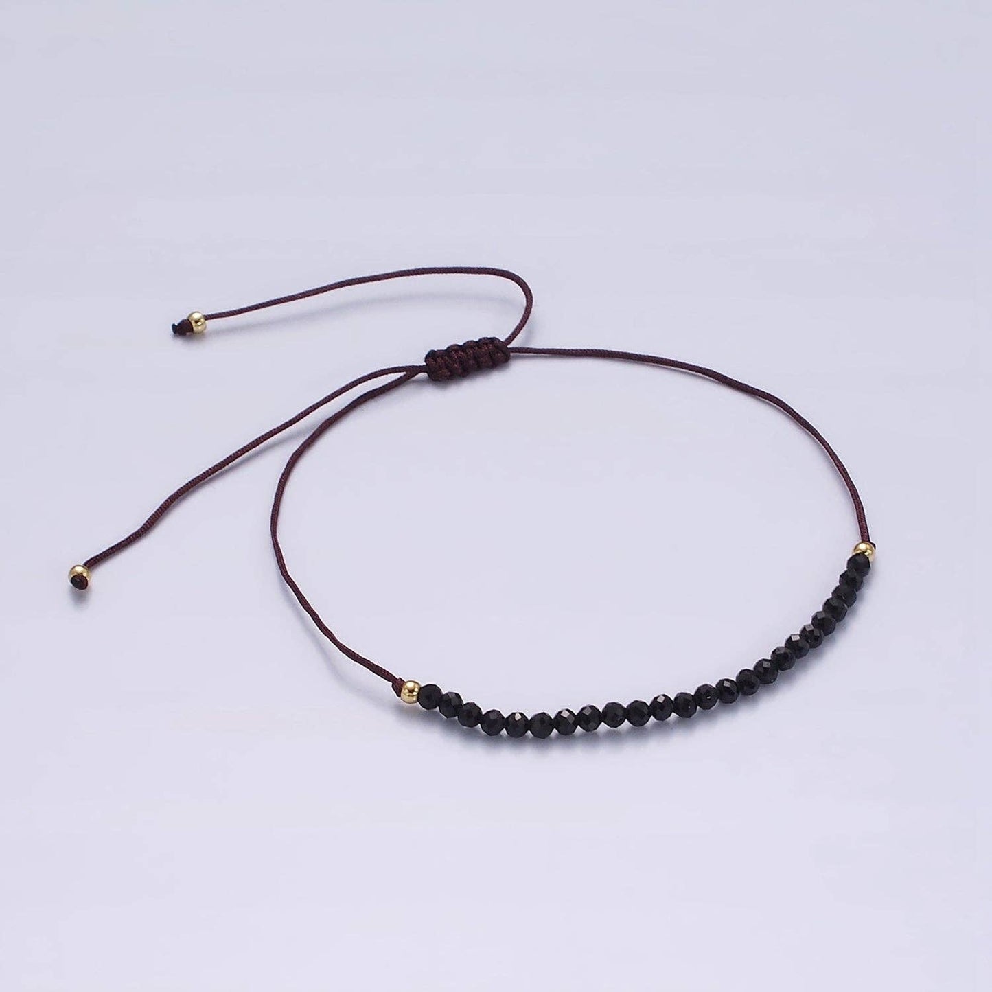 14K Gold Filled Onyx Multifaceted Black Rope Adjustable Bracelet