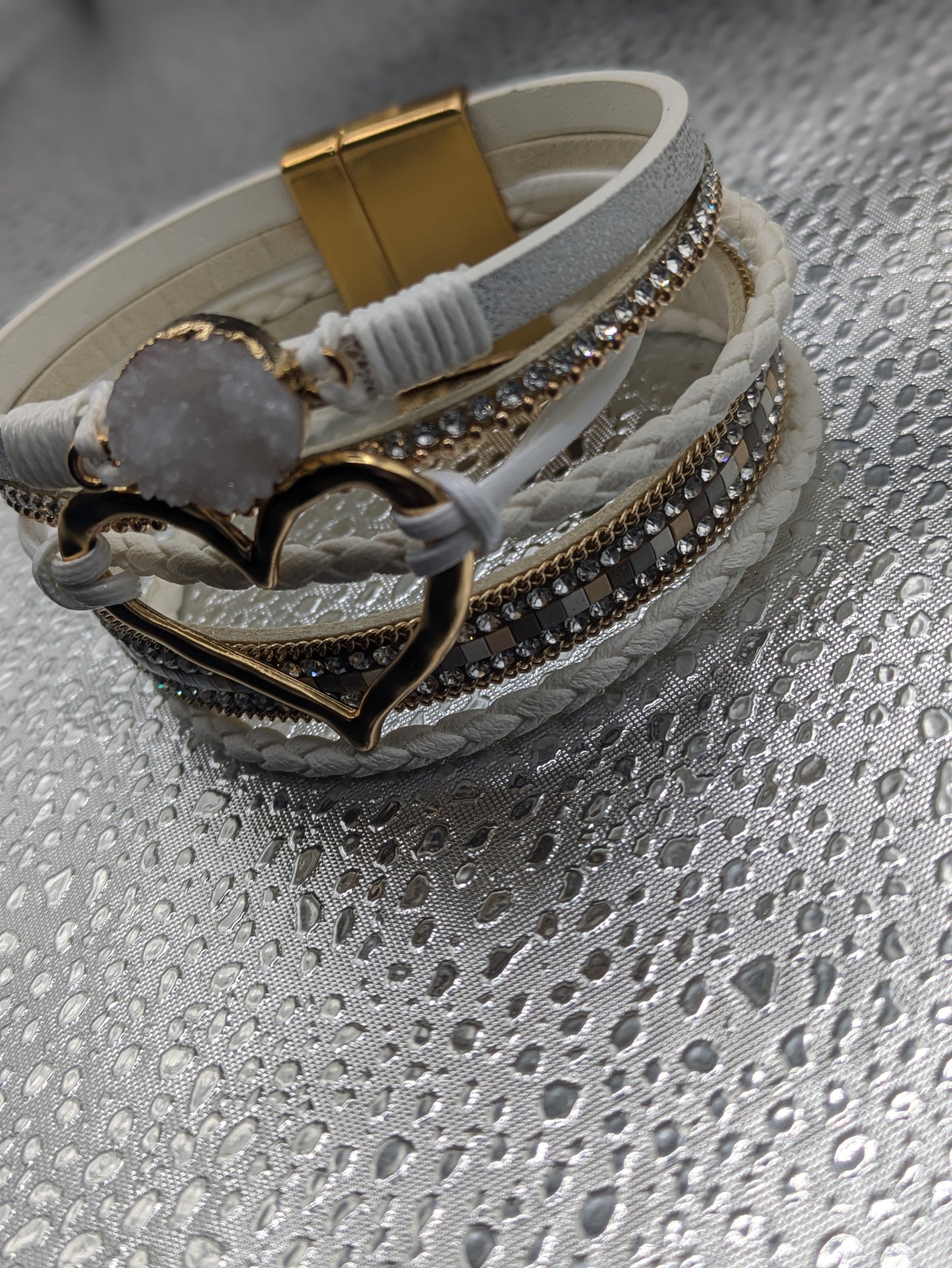 Crystal Heart With Magnetic Snap Bracelet