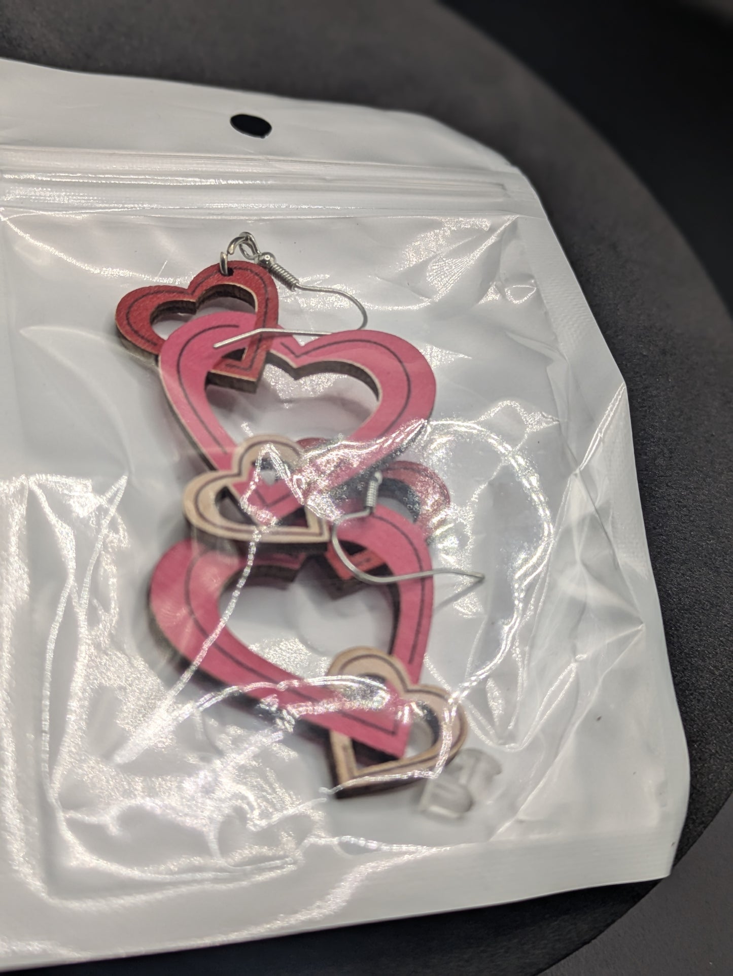 3 Hollow Hearts Wooden Earrings